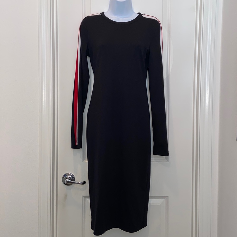 Zara - long sleeve midi dress with stripes on sleeve